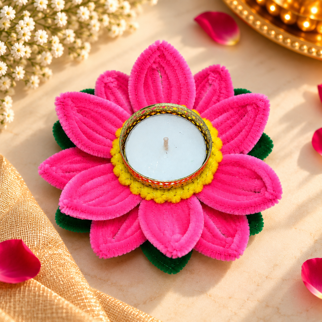 Handcrafted Lotus Flower Diya (pink)