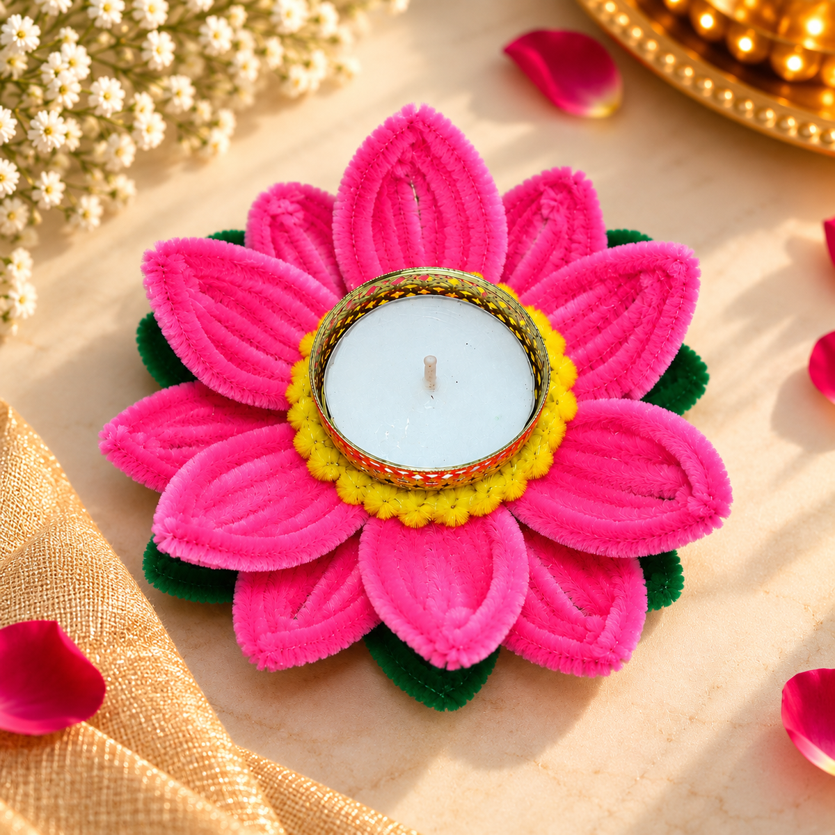 Handcrafted Lotus Flower Diya (pink)