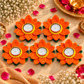 Handcrafted Lotus Flower Diya (5-Orange Diya Combo)