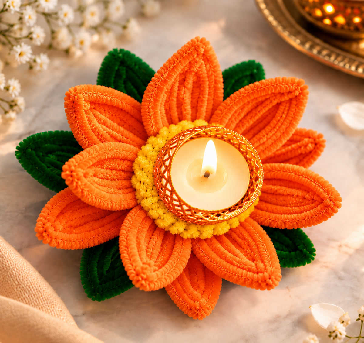 Handcrafted Lotus Flower Diya (red)