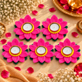 Handcrafted Lotus Flower Diya (5-Pink Diya Combo)