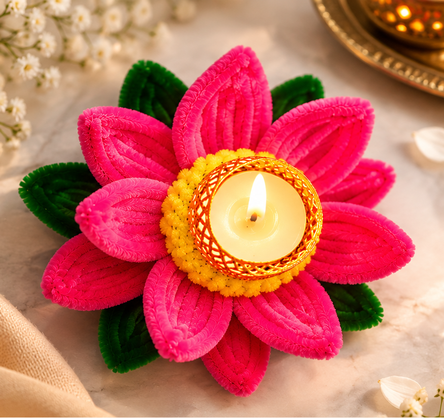 Handcrafted Lotus Flower Diya (orange)