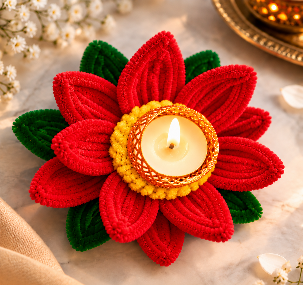 Handcrafted Lotus Flower Diya (white)