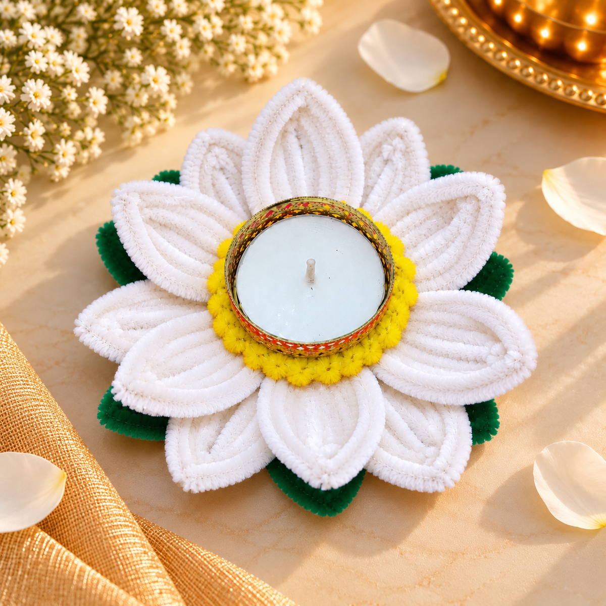 Handcrafted Lotus Flower Diya (white)