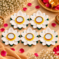 Handcrafted Lotus Flower Diya (5-White Diya Combo)