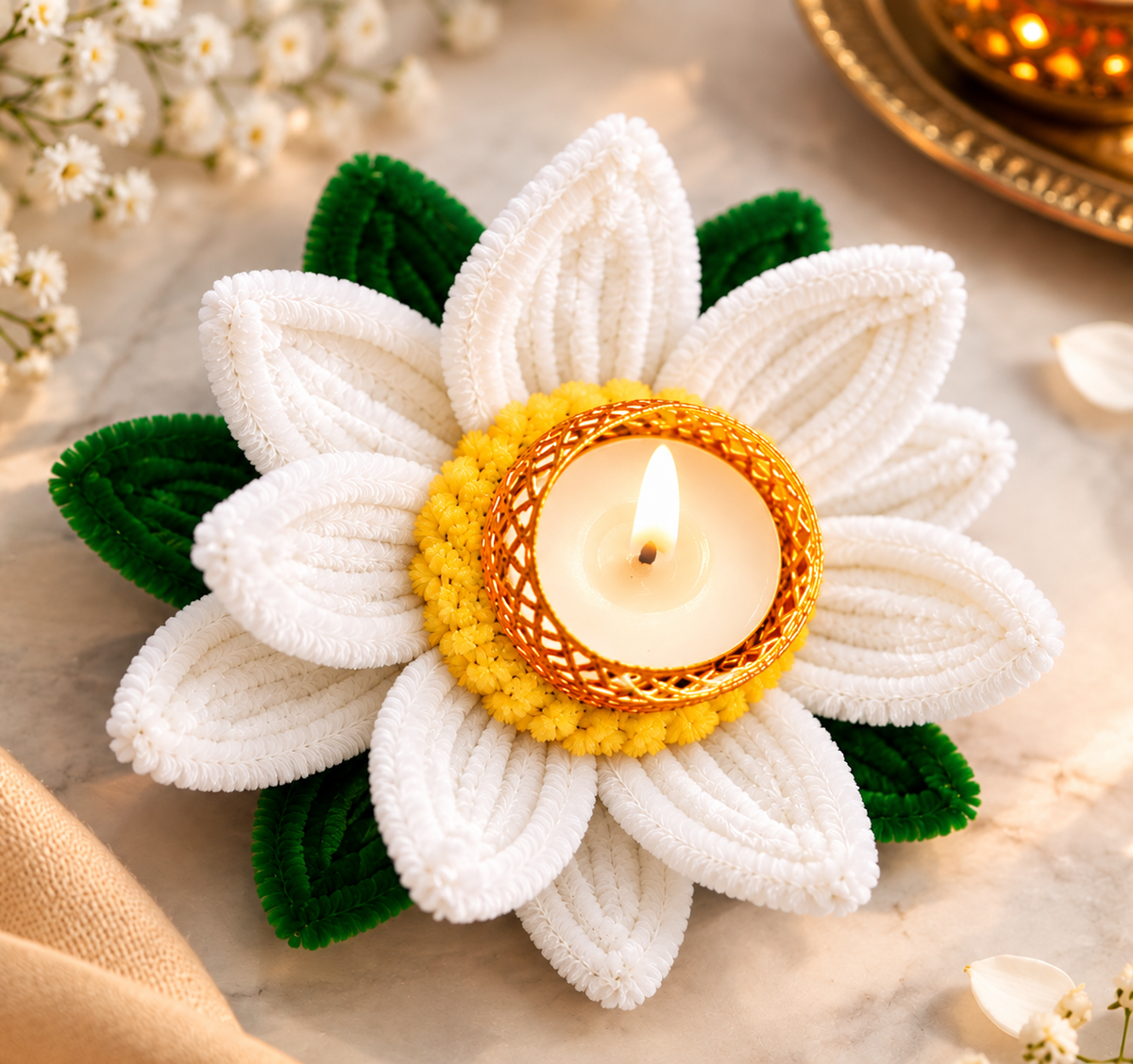 Handcrafted Lotus Flower Diya (orange)