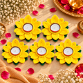 Handcrafted Lotus Flower Diya (5-Yellow Diya Combo)