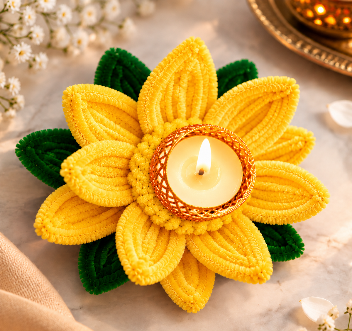 Handcrafted Lotus Flower Diya (orange)